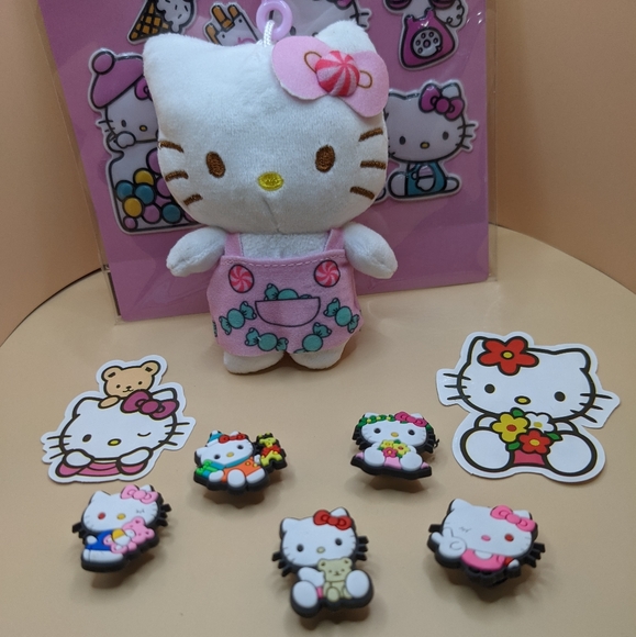 Hello Kitty Bundle w/ Plush Dangler, shoe charms, and stickers - Picture 7 of 8